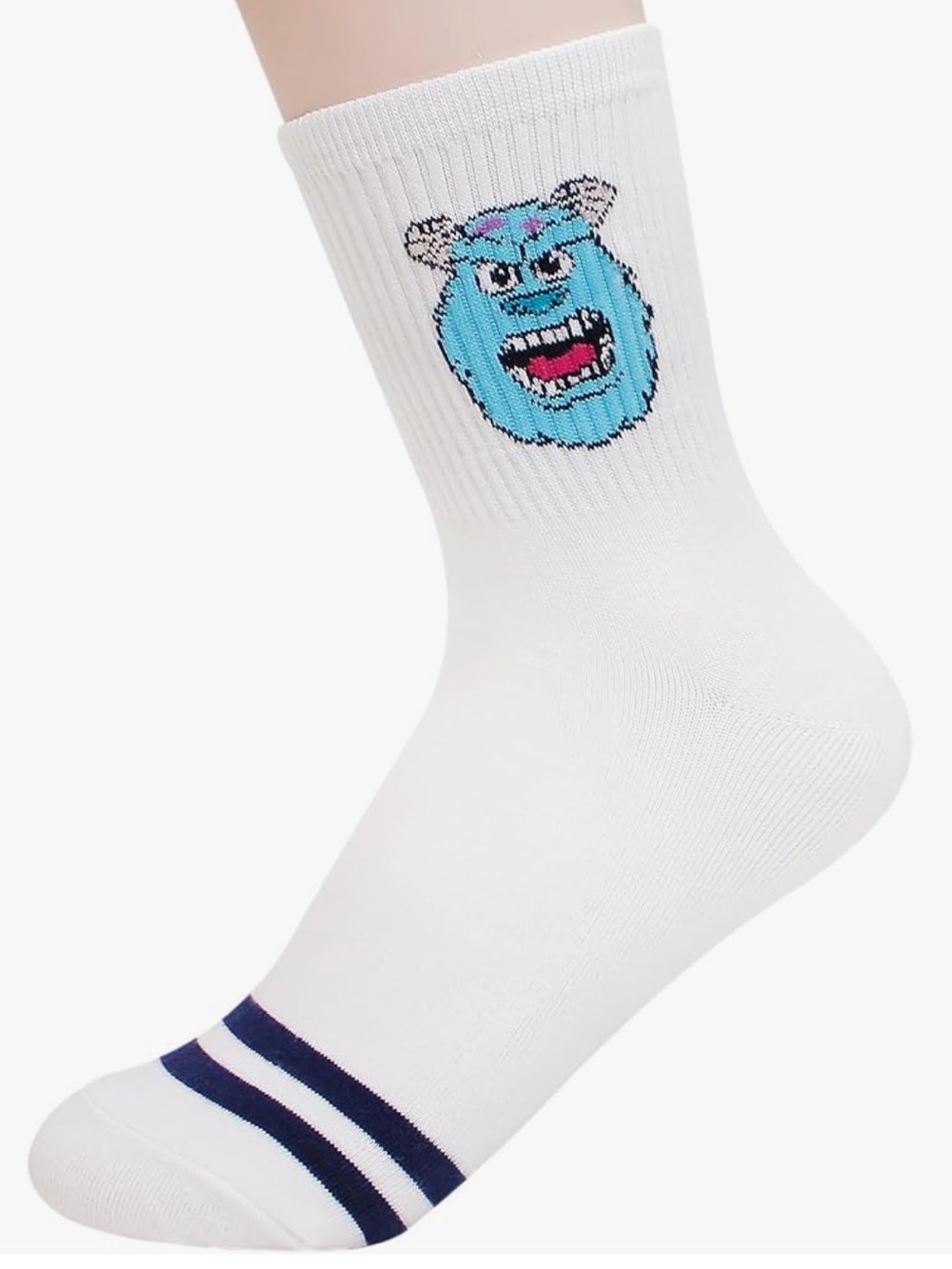 White Crew Socks with Blue Monster Patch - Men